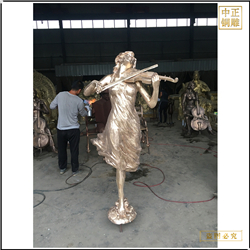 鑄銅關公 室外美女拉小提琴人物雕塑