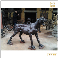 鑄銅關公 金錢豹銅雕塑擺件