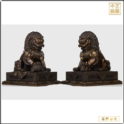 鑄銅關公 全銅獅子擺件一對