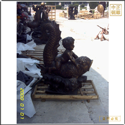 鑄銅關公 小孩騎魚銅雕塑