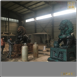 鑄銅關公 銅獅子踩球踩獅子工藝品擺件