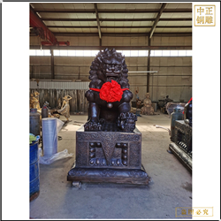 鑄銅關公 銅獅子踩小獅子擺件