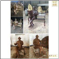 鑄銅關公 純銅步行街看書人物雕塑