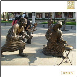 鑄銅關公 景觀玩皮影戲雕塑