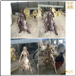 鑄銅關公 貼金拉琴人物銅雕塑制作