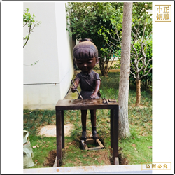 鑄銅關公 小女孩寫字銅雕塑