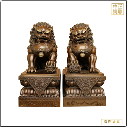 鑄銅關(guān)公 小號雌雄一對黃銅獅子擺件