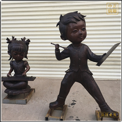 鑄銅關公 小男孩小女孩銅雕塑