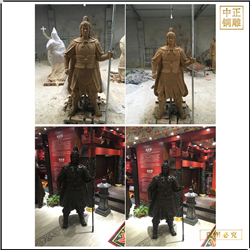 鑄銅關公 士兵拿劍槍人物銅雕塑