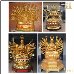 鑄銅關公 彩繪坐式千手千眼觀音佛像