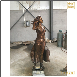 鑄銅關公 美女購物銅雕塑