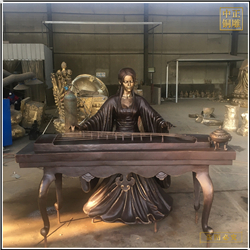 鑄銅關(guān)公 彈古箏人物銅雕塑廠家