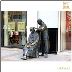 鑄銅關公 古代人物剃頭銅雕塑