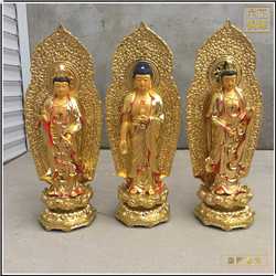 鑄銅關(guān)公 大型彩繪西方三圣銅佛像站像