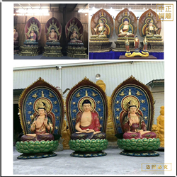 鑄銅關公 貼金坐式西方三圣佛像廠家