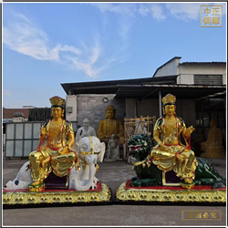 鑄銅關公 彩繪文殊菩薩普賢銅佛像