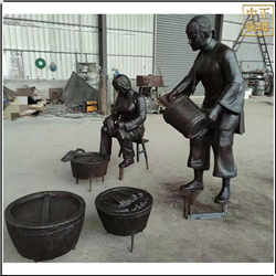 鑄銅關公 打水洗衣服人物雕塑