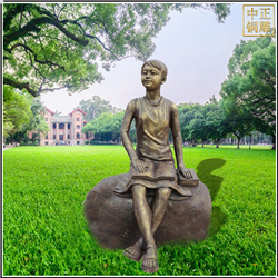 鑄銅關(guān)公 小女孩看書校園銅雕塑