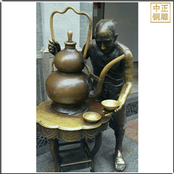 鑄銅關公 倒涼茶人物雕塑