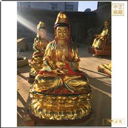 鑄銅關公 貼金彩繪寺廟觀音菩薩銅像