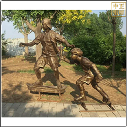 鑄銅關公 小孩滑滑車人物銅雕塑