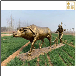 鑄銅關公 牛耕田人物銅雕塑