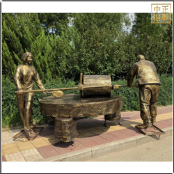 鑄銅關公 農耕磨谷子人物雕塑