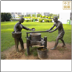 鑄銅關公 推石磨民俗人物雕塑