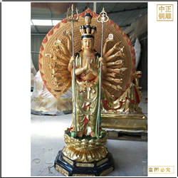 鑄銅關公 貼金千手千眼觀音菩薩佛像