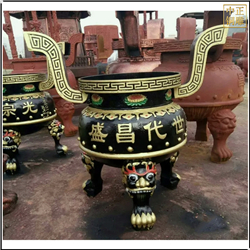 鑄銅關公 大型圓形銅香爐定制